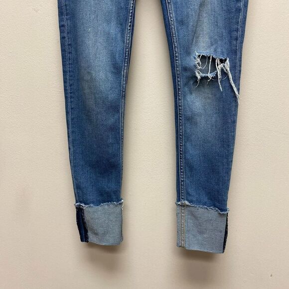 Zara Womens Blue High Rise Ripped Cuff Cut Off Skinny Medium Wash Denim Jeans 4 - Picture 4 of 10